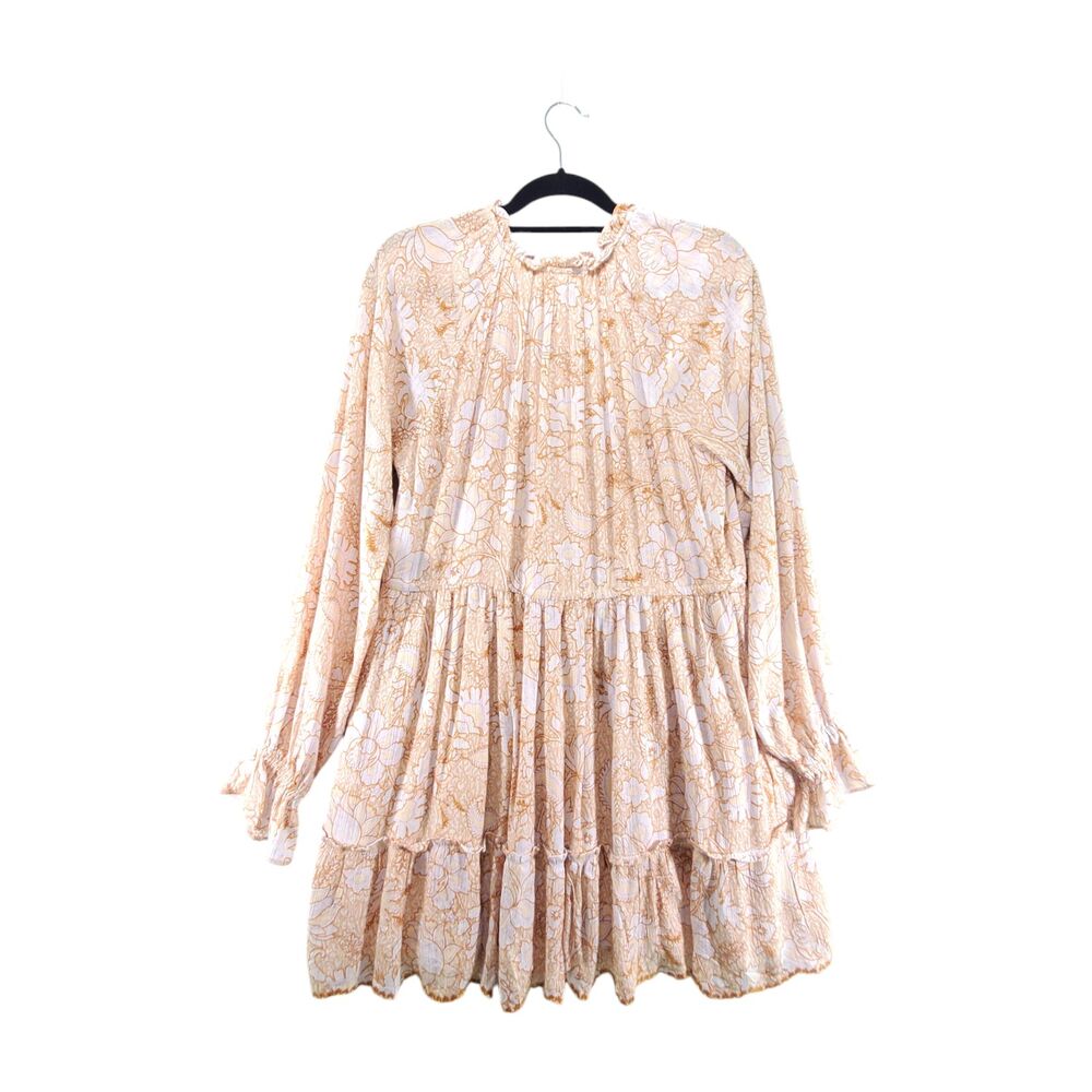 sz S House of Harlow 1960 Long Sleeve Peasant Dress Short Neutral Beige Bohemian - Picture 2 of 13